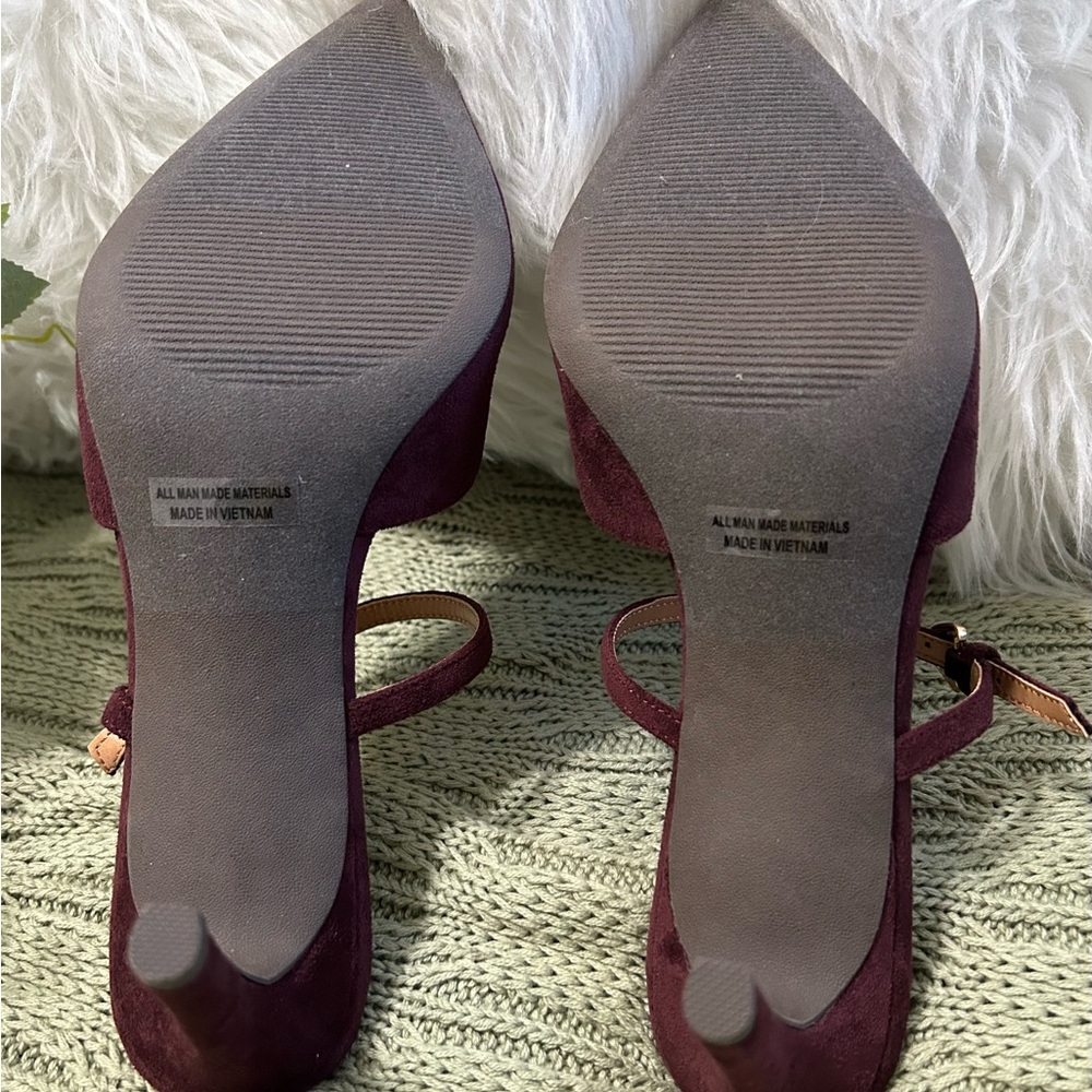 Dolce Vita Burgundy Suede Pointed Ankle-Strap Mules - Picture 6 of 6